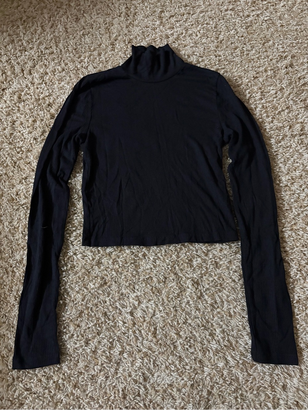 Wilfred Black Ribbed Mock Neck Long-Sleeve Top